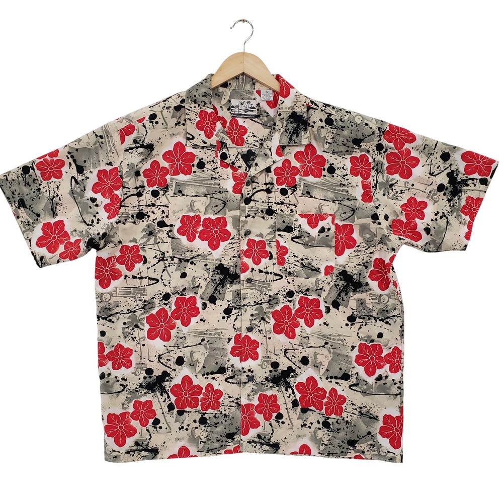 Vintage Pineapple Connection Hawaiian Aloha Shirt Mens XL Red Floral Button‎ Up